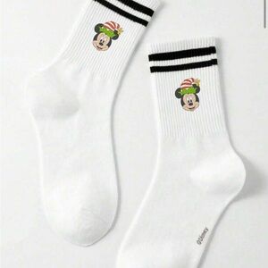 Disney Mickey Mouse Christmas Socks White Crew Socks with Holiday Hat Unisex New
